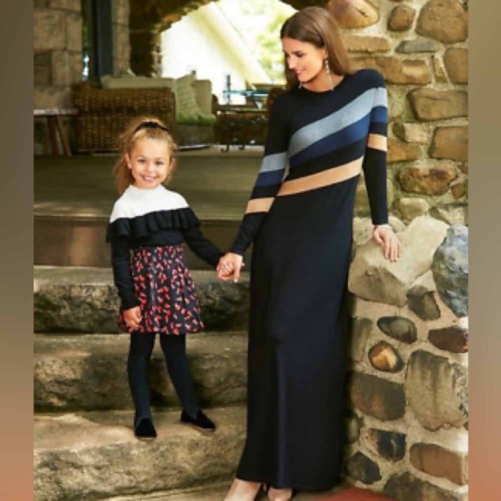 🎆PASHMINA SLEEVE STRIPE MAXI DRESS IN BLACK
